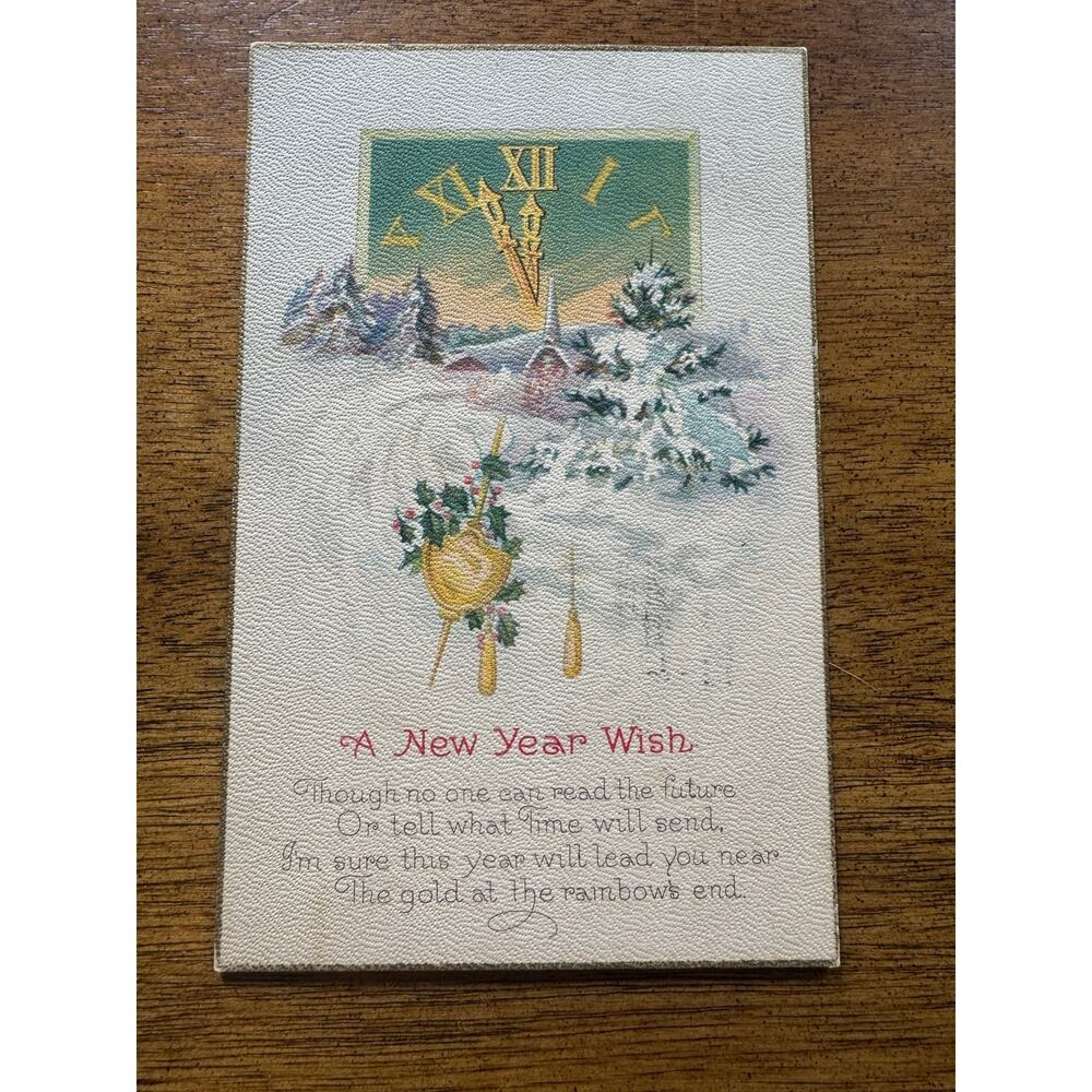 Vintage 1928 Embossed New Year Wish Postcard Buffalo NY 2¢ Washington Stamp